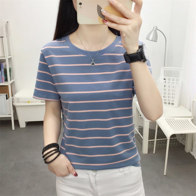 A Generation Of Hair Chubby Girl Plus Size Loose Slim Cotton Short Sleeve T-Shirt Women'S Summer Striped T-Shirt Women'S Top - Image 1