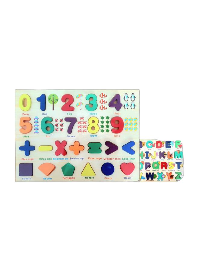 لوحة ألغاز تعليمية خشبية 3 في 1: الأرقام، علامات الرياضيات والأشكال للأطفال و لغز الأبجدية الخشبي للأطفال - Image 1