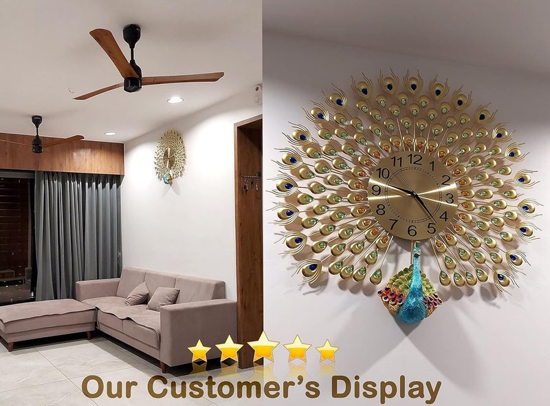 Zerolex Luxury Vintage Peacock Wall Clock Large 70X65 CM Fancy Modern Art Decorative Wall Clocks for Living Room NonTicking Silent10 Metal Dial PeacockRoyal Gold - Image 2