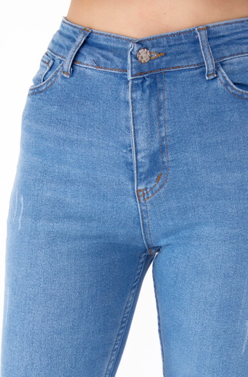 Tofisa Plain Mid Women Blue High Waist Tight Jeans - 25179