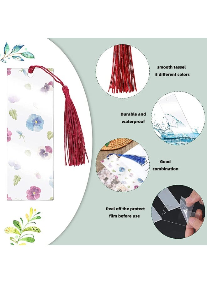 20 Piece Blank Acrylic Bookmark Set, Craft Clear Acrylic Blank Bookmarks with 20 Piece Mini Bookmark Tassels for DIY Projects and Gift Tags - Image 2