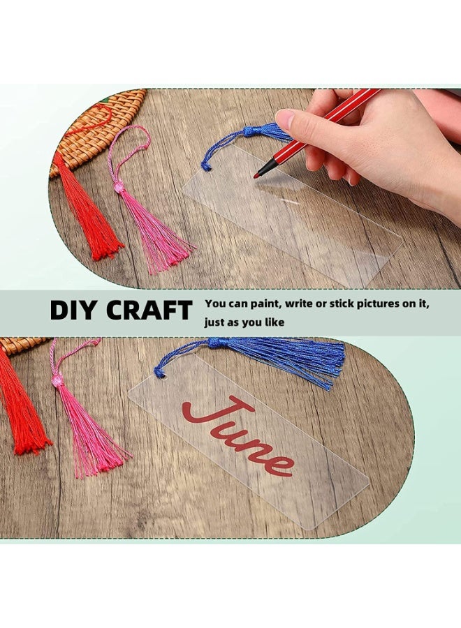 20 Piece Blank Acrylic Bookmark Set, Craft Clear Acrylic Blank Bookmarks with 20 Piece Mini Bookmark Tassels for DIY Projects and Gift Tags - Image 4