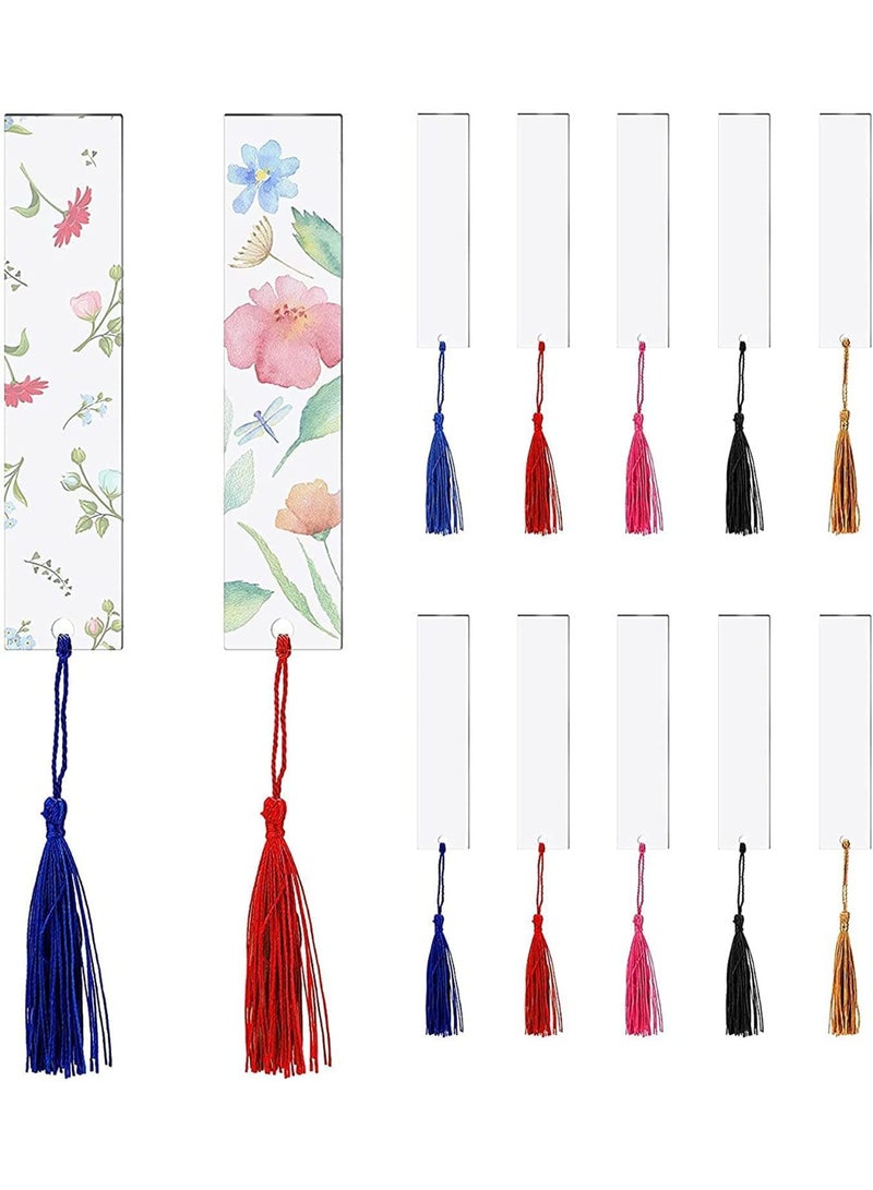 20 Piece Blank Acrylic Bookmark Set, Craft Clear Acrylic Blank Bookmarks with 20 Piece Mini Bookmark Tassels for DIY Projects and Gift Tags - Image 1