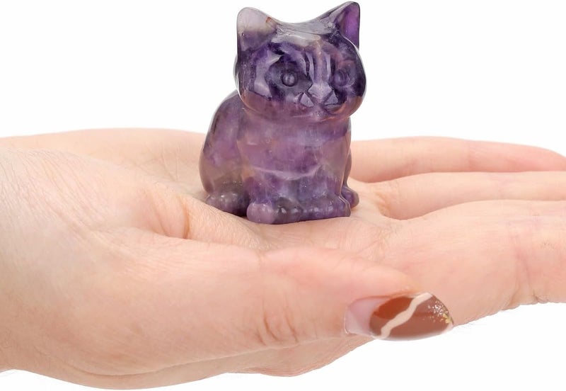 PESOENTH Amethyst Crystal Cat Figurine Ornament Purple Lucky Cat Statue Gifts for Women Home Office Desk Decor - Image 4