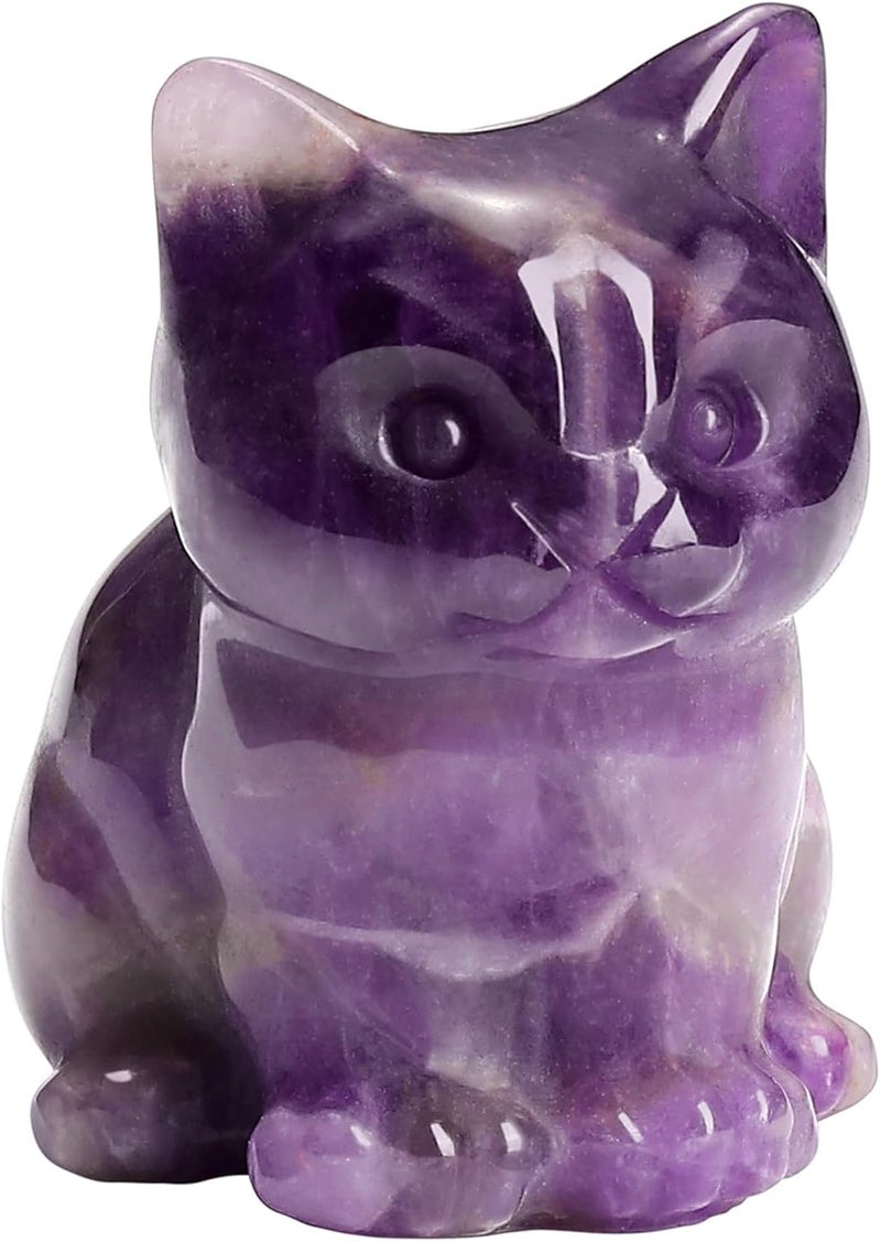 PESOENTH Amethyst Crystal Cat Figurine Ornament Purple Lucky Cat Statue Gifts for Women Home Office Desk Decor - Image 1