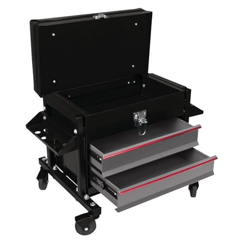 Performance Tool W85024 Drawer Creeper Rolling Work Seat with Tool Box for Mechanic Garages and Workshops, Black, 16x9-inch Seat - Image 4
