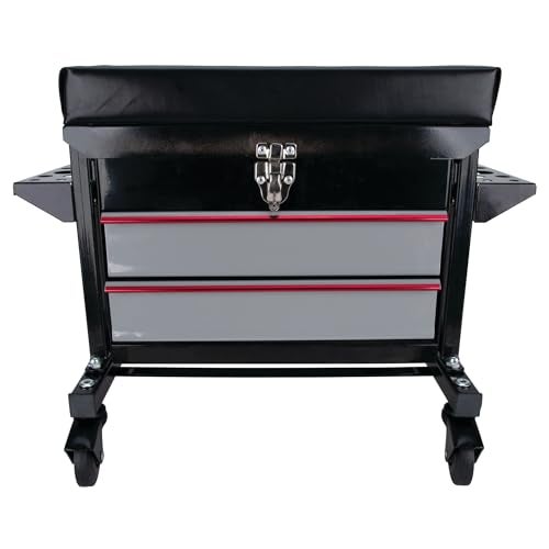 Performance Tool W85024 Drawer Creeper Rolling Work Seat with Tool Box for Mechanic Garages and Workshops, Black, 16x9-inch Seat - Image 2