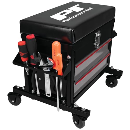 Performance Tool W85024 Drawer Creeper Rolling Work Seat with Tool Box for Mechanic Garages and Workshops, Black, 16x9-inch Seat - Image 5