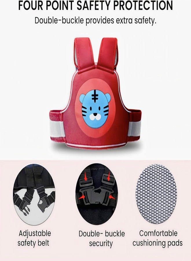 Laee cute Baby Carrier Bag with Tiger Design, Red Padded Safety Harness with Adjustable Straps (Red) - Image 2