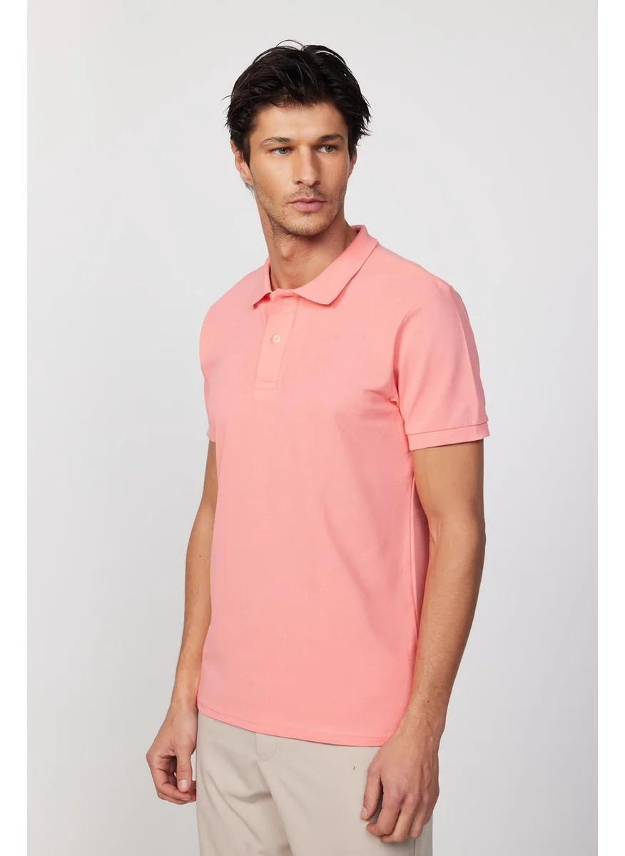 تودورس Men's Slim Fit Narrow Cut Cotton Plain Pique Pink Polo Collar T-Shirt