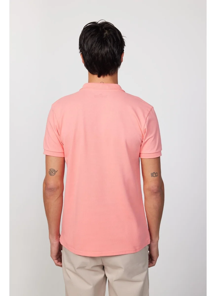 تودورس Men's Slim Fit Narrow Cut Cotton Plain Pique Pink Polo Collar T-Shirt