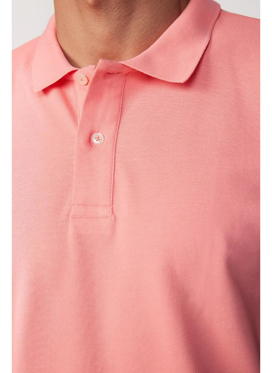تودورس Men's Slim Fit Narrow Cut Cotton Plain Pique Pink Polo Collar T-Shirt