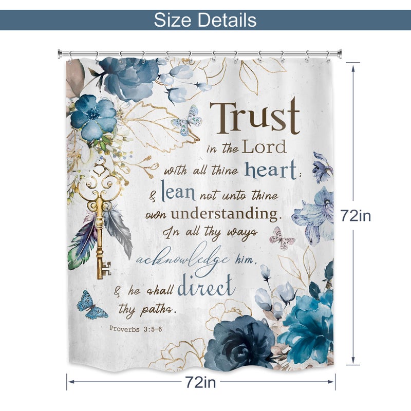 MESHELLY Teal Floral Christian Shower Curtain 72Wx72H Rustic Blue Flower Bathroom Curtain Bible Verse Inspirational Quote Bath Curtain Cloth Fabric Scriptures Bathroom Accessories Decor with 12 Hooks - Image 3