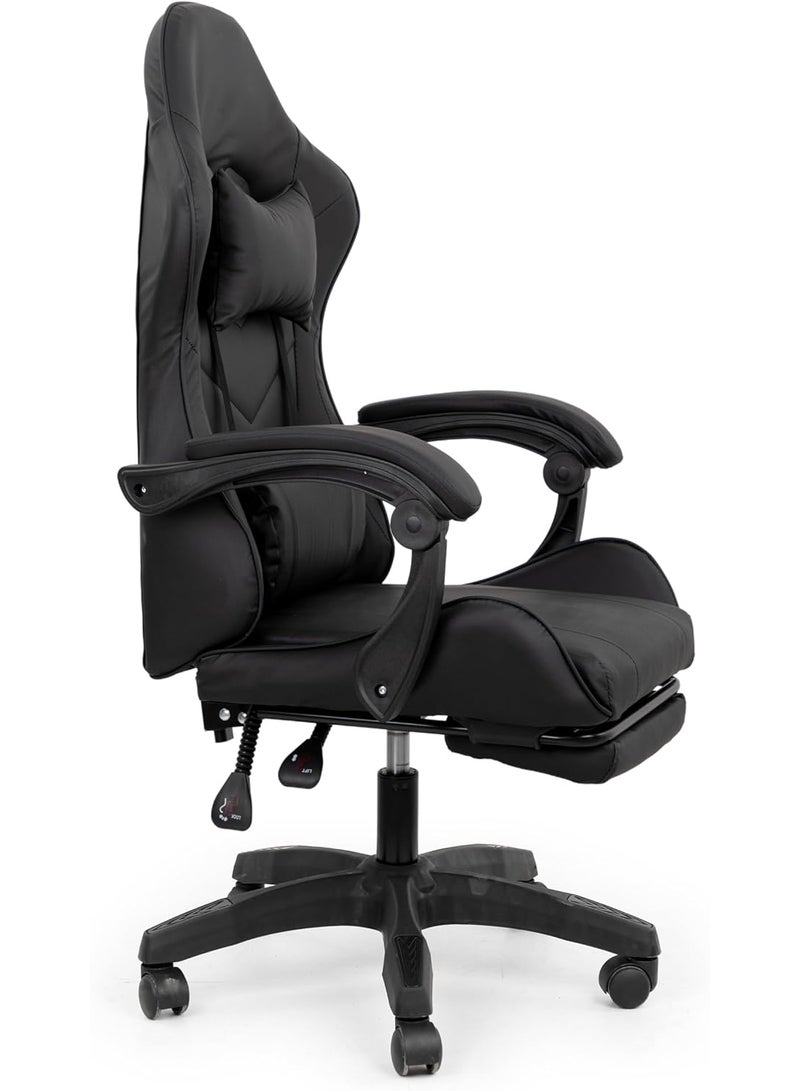 Multi Home Furniture Black Gaming Chair - Ergonomic Recliner with Footrest, Lumbar Support & Head Pillow - Image 1