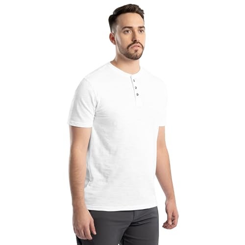 Wrangler Men's Short Sleeve Recycled Slub Jersey Workwear Henley T-Shirt, White, Large - Image 4