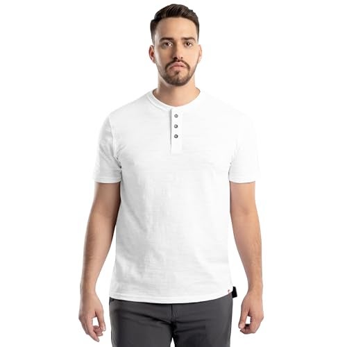 Wrangler Men's Short Sleeve Recycled Slub Jersey Workwear Henley T-Shirt, White, Large - Image 1