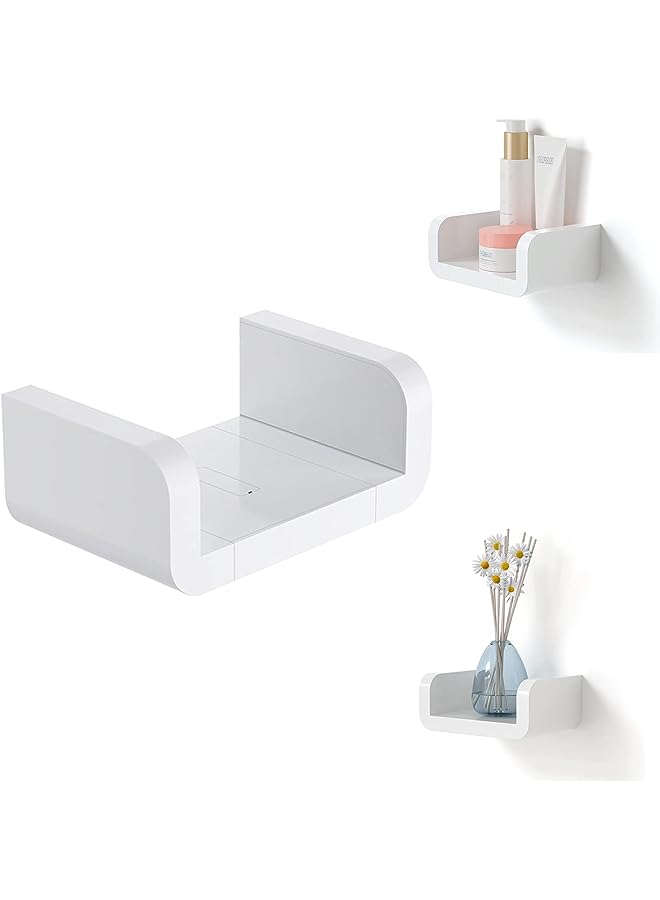 Raxoom Shelf, Plastic White Wall Mounted Bathroom Wall Shelf Non-Drilling, Suction Rustic U Shaped Floating Shelves Bathroom Organizer for Shower, Kitchen, Bedroom, Toilet (Small) - Image 1