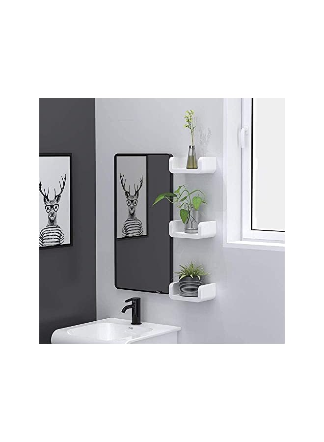 Raxoom Shelf, Plastic White Wall Mounted Bathroom Wall Shelf Non-Drilling, Suction Rustic U Shaped Floating Shelves Bathroom Organizer for Shower, Kitchen, Bedroom, Toilet (Small) - Image 2