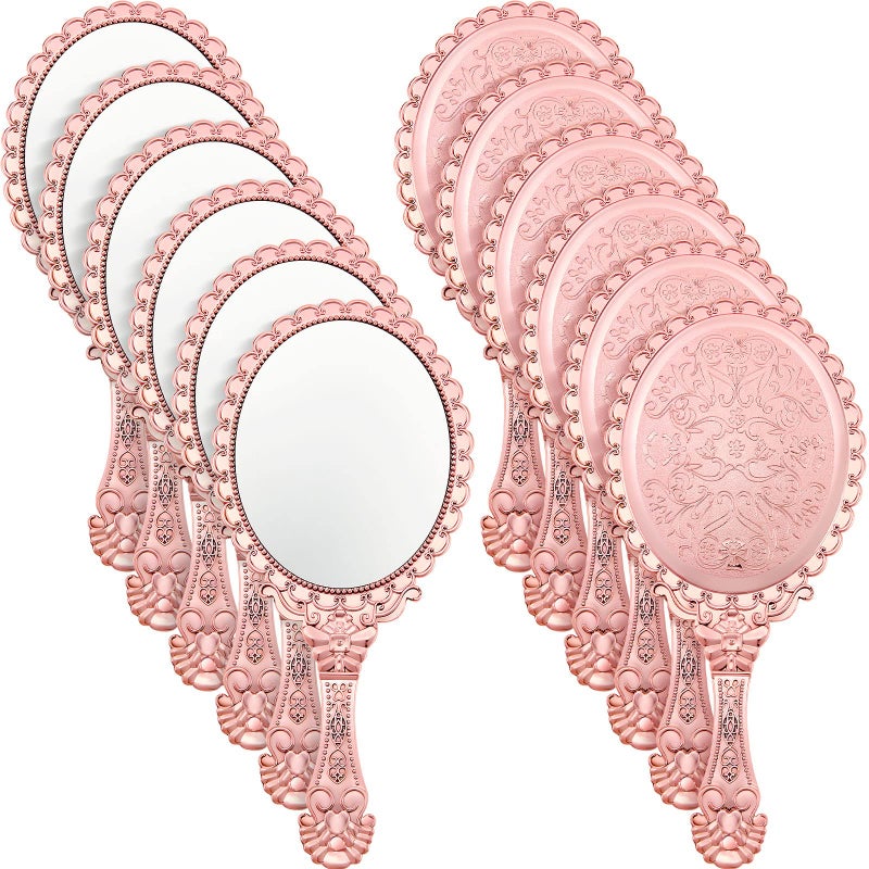 Qunclay Qunclay 12 Pcs Vintage Handheld Mirror 98 L x 45 W Small Rose Gold Embossed Portable Princess Mirror for Classroom Kids Princess Party Favors Travel 