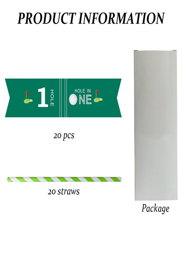 VOWFOO Golf Themed Birthday Party Straw Decor, 20 PCS Hole In One 1st Birthday Disposable Paper Cocktail Drinking Straw With Flag Tag for Baby 1st Birthday Party Decorations (Green Hole In 1) - Image 2