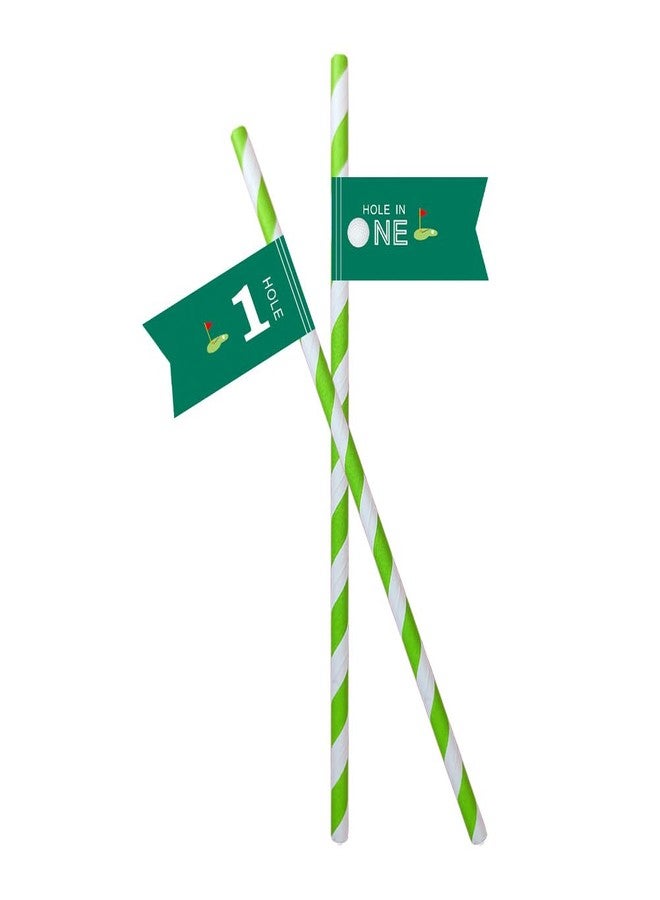 VOWFOO Golf Themed Birthday Party Straw Decor, 20 PCS Hole In One 1st Birthday Disposable Paper Cocktail Drinking Straw With Flag Tag for Baby 1st Birthday Party Decorations (Green Hole In 1) - Image 1