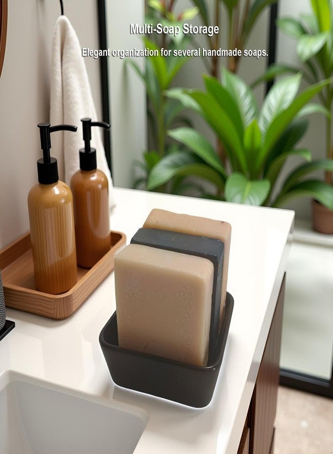 Vonpri Square Soap Case Ceramic Soap Tray Fit Dr. Squatch Natural Bar Durable Soap Holder for Shower Home Bathroom Soap Dishes Daily Use Sink Bathtub (Black) - Image 4