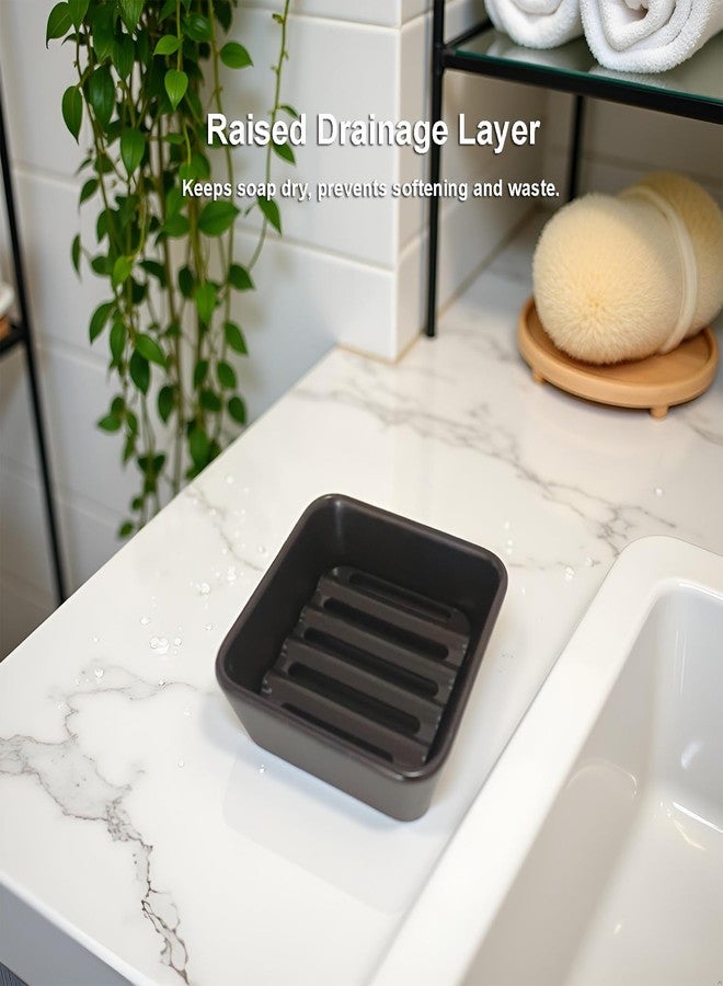 Vonpri Square Soap Case Ceramic Soap Tray Fit Dr. Squatch Natural Bar Durable Soap Holder for Shower Home Bathroom Soap Dishes Daily Use Sink Bathtub (Black) - Image 5