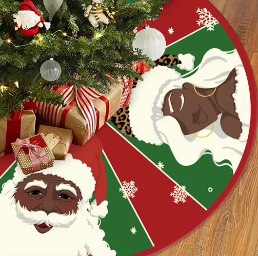 Christmas Tree Skirt Red and Green Black Santa African American Santa Tree Skirt 48inch Xmas Winter Tree Skirt for Christmas Indoor Outdoor Decorations