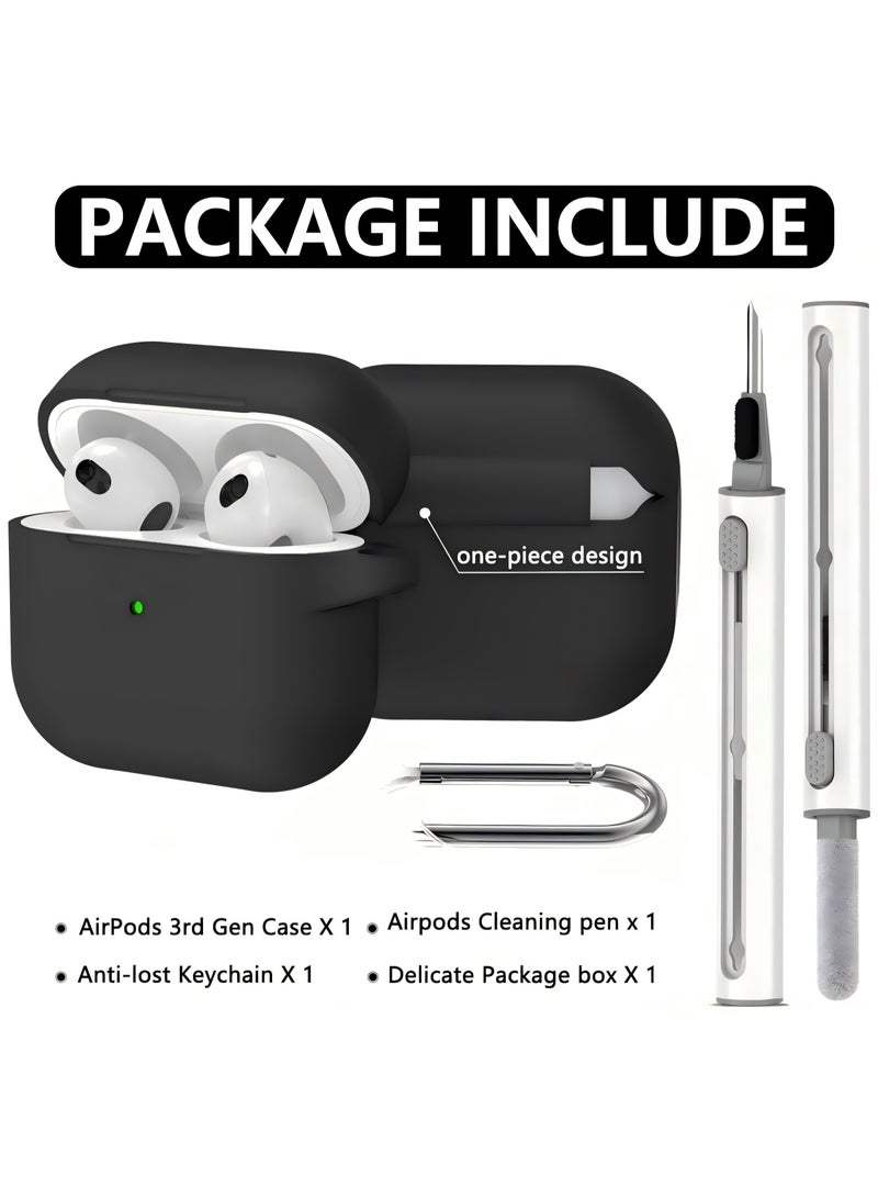 Soft Silicone Protective Case Cover for AirPods 4 with Cleaner Kit and Keychain(Black) - Image 3