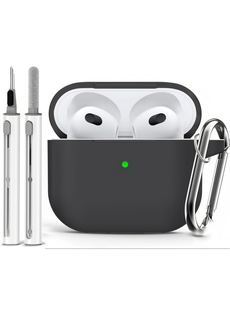 Soft Silicone Protective Case Cover for AirPods 4 with Cleaner Kit and Keychain(Black) - Image 1