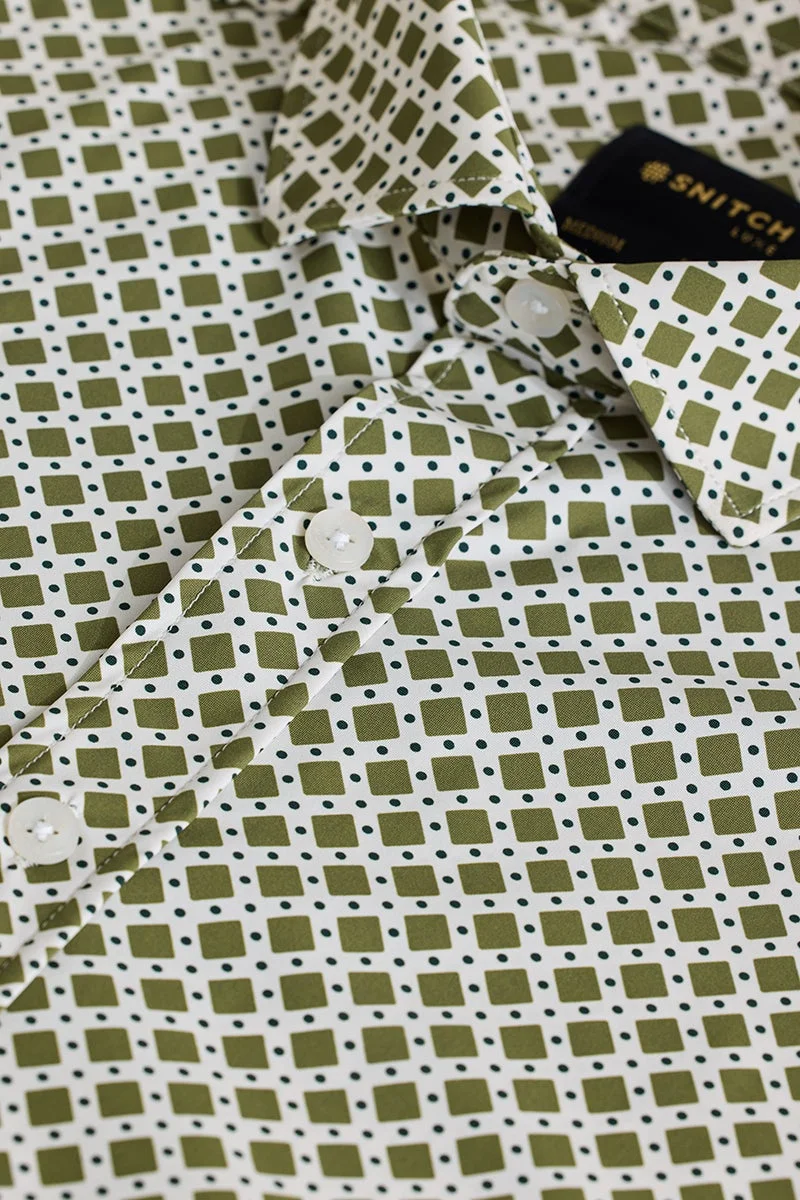 سنيتش Off-White Geometric Long Sleeve Slim Fit Shirt