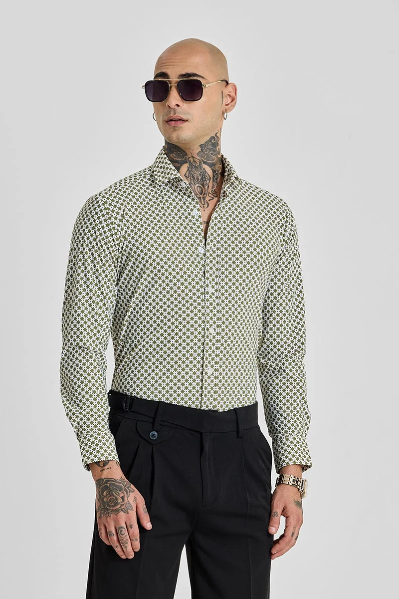 سنيتش Off-White Geometric Long Sleeve Slim Fit Shirt