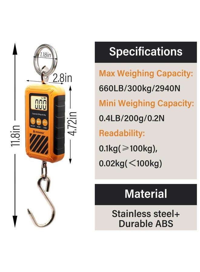 UNIWEIGH Digital Luggage Scale,Portable Hanging Bag Scale for Travel,Suitcase Weight Scale with Comfortable Handle and Large Hook,Duty Crane Scale with 660LB/300KG for Hunting and Fishing - Image 2