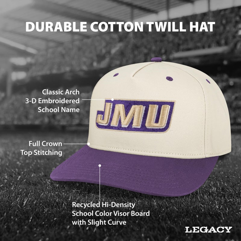 Legacy NCAA Officially Licensed Baseball Hat, James Madison Dukes, Lightweight Cap for Men & Women, Heritage Twill Adjustable (HTA), Stone/Purple, One Size Fits Most, Adjustable Closure - Image 3