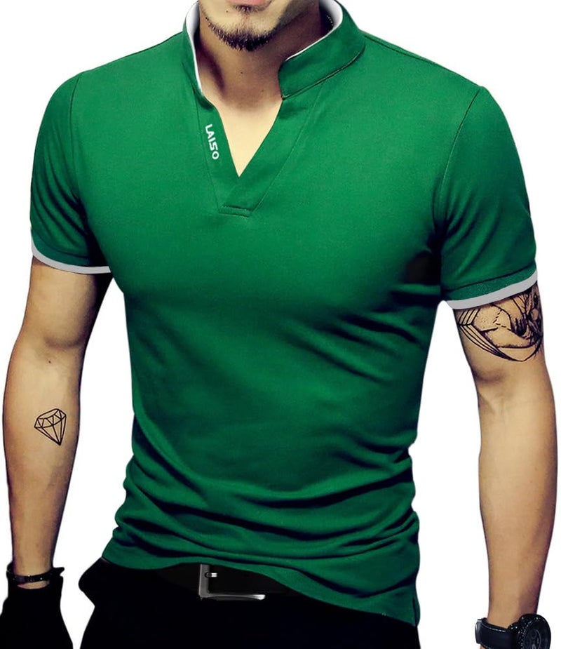 LOGEEYAR Mens Short-Sleeve Slim Fit Cotton Pique Polo Shirt,Large,1-green - Image 1