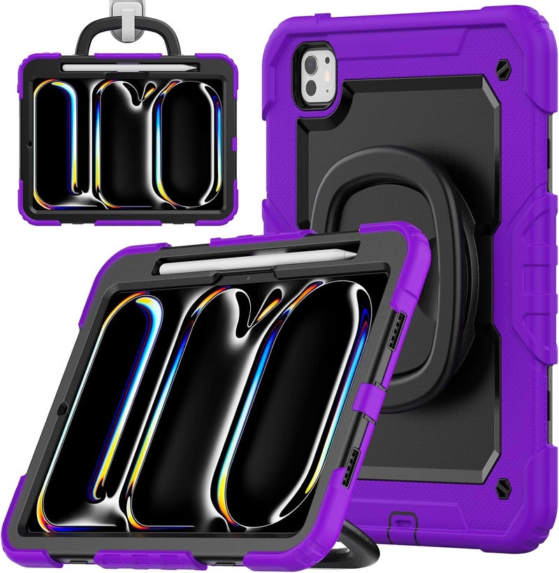 YUANSHXM-Case for iPad Pro 11-inch (M4, 2024 Release), 3 Layers Upgraded All-Inclusive Heavy Duty Protection Case with 360 Rotating Multi Functional Handle Ring & Stand & Shoulder Strap (Q) - Image 1