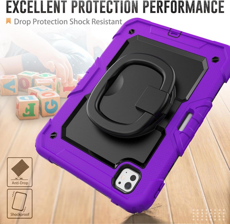 YUANSHXM-Case for iPad Pro 11-inch (M4, 2024 Release), 3 Layers Upgraded All-Inclusive Heavy Duty Protection Case with 360 Rotating Multi Functional Handle Ring & Stand & Shoulder Strap (Q) - Image 2