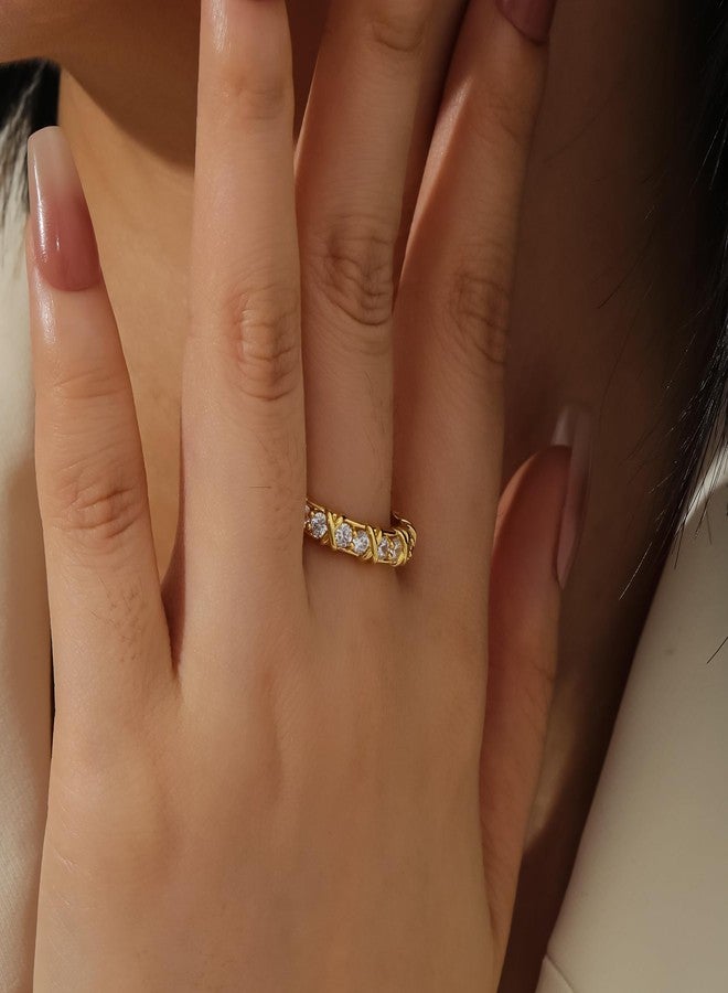 Qitian Gold CZ Wedding Band Rings for Women, Cubic Zirconia Stackable Ring Set, Simulated Diamond 14K Engagement Ring, Thin Stacking Band, Gift for Her, Stainless Steel, Cubic Zirconia - Image 2