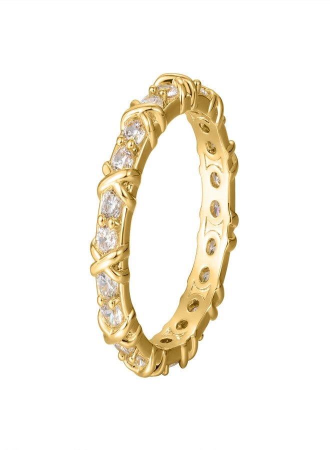 Qitian Gold CZ Wedding Band Rings for Women, Cubic Zirconia Stackable Ring Set, Simulated Diamond 14K Engagement Ring, Thin Stacking Band, Gift for Her, Stainless Steel, Cubic Zirconia - Image 1