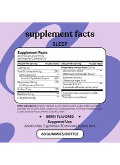 Lemme Sleep Gummies with 5mg Melatonin, Elderberry, Magnesium, L-Theanine, Chamomile and Lavender, Nighttime Sleep Aid, Vegan, Gluten Free, Gelatin Free, Non GMO, Berry Flavored (60 Count)  - Image 4