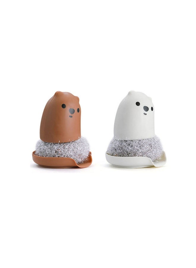 2 PCS Bear Cleaning Brush Dish Scrubber Brush Pot Scrubber Brush Pan Scraper Dish Wash Pot Dish Scrubber Cup Brush Reusable Long Handle Acrylic Sink Brush - Image 1