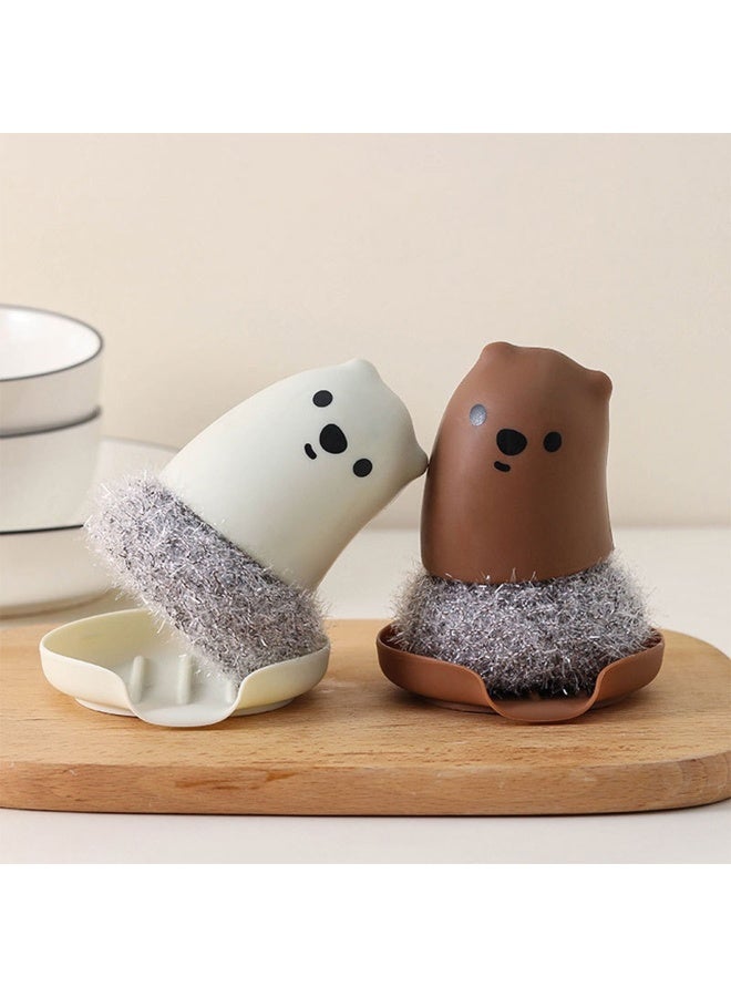 2 PCS Bear Cleaning Brush Dish Scrubber Brush Pot Scrubber Brush Pan Scraper Dish Wash Pot Dish Scrubber Cup Brush Reusable Long Handle Acrylic Sink Brush - Image 2