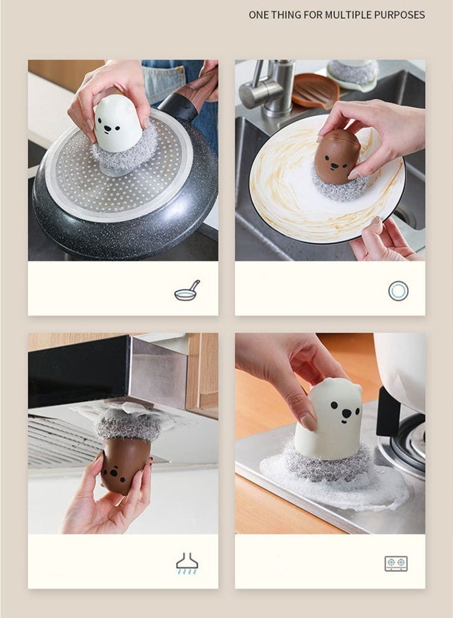 2 PCS Bear Cleaning Brush Dish Scrubber Brush Pot Scrubber Brush Pan Scraper Dish Wash Pot Dish Scrubber Cup Brush Reusable Long Handle Acrylic Sink Brush - Image 5