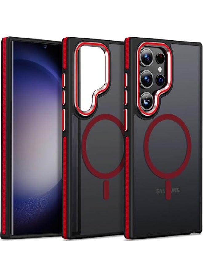 Magnetic for Samsung Galaxy S23 Ultra Case, Anti-Skid Edge S23 Ultra Phone Case Compatible with Magsafe, Silky Translucent Back Cover Drop-Proof Slim Case for Galaxy S23 Ultra 5G, Black/Red - Image 1