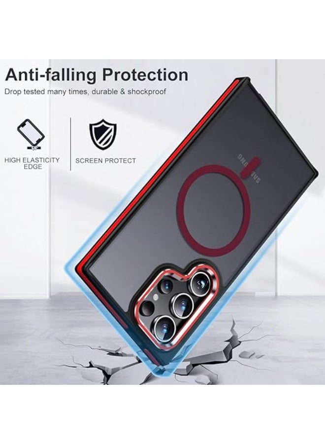 Magnetic for Samsung Galaxy S23 Ultra Case, Anti-Skid Edge S23 Ultra Phone Case Compatible with Magsafe, Silky Translucent Back Cover Drop-Proof Slim Case for Galaxy S23 Ultra 5G, Black/Red - Image 2