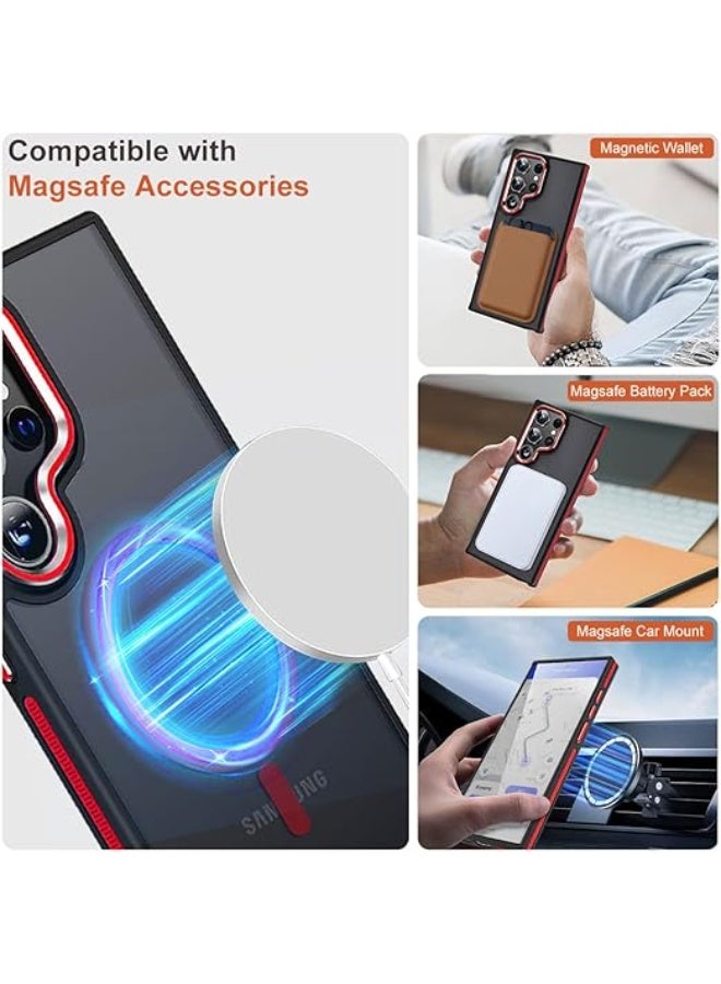 Magnetic for Samsung Galaxy S23 Ultra Case, Anti-Skid Edge S23 Ultra Phone Case Compatible with Magsafe, Silky Translucent Back Cover Drop-Proof Slim Case for Galaxy S23 Ultra 5G, Black/Red - Image 3