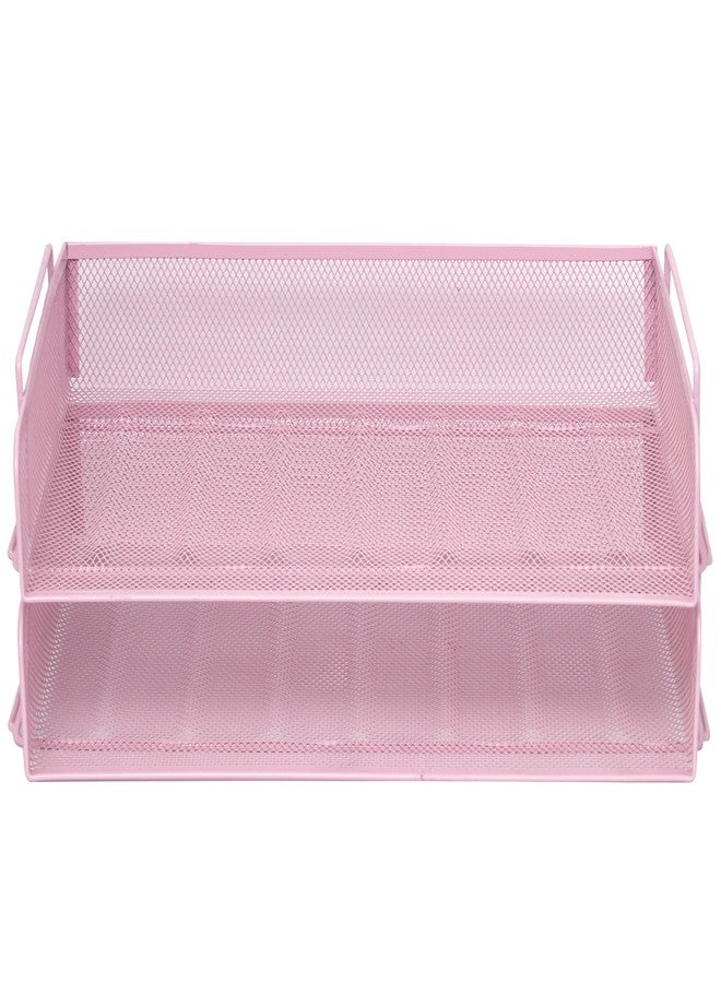 EASEPRES 2 Pack Stackable Desk Paper Tray, Metal Mesh Desktop Document Letter File Organizer for Office Home School, 13.5'' L x 9.75'' W x 5.5'' H, Pink - Image 2