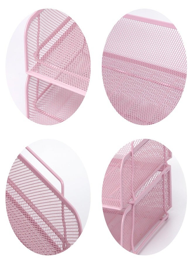 EASEPRES 2 Pack Stackable Desk Paper Tray, Metal Mesh Desktop Document Letter File Organizer for Office Home School, 13.5'' L x 9.75'' W x 5.5'' H, Pink - Image 4
