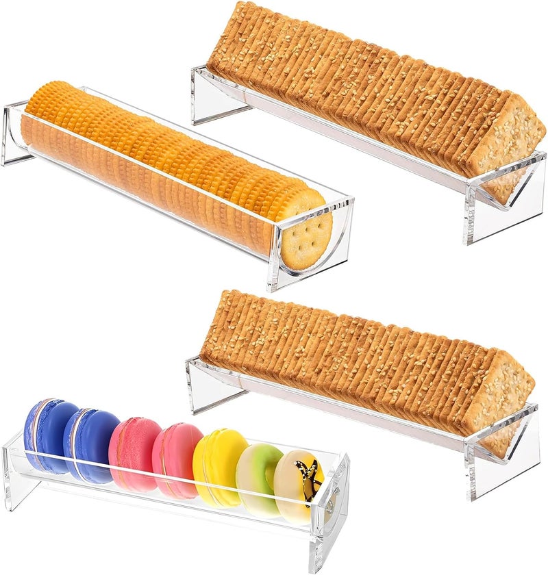 FAMIWIN 4PCS Cracker Tray Clear for Serving, Acrylic Biscuit Stand Macaron Display Tray, Rectangular Food Display Server Holder for Countertop in Home, Wedding, Party (4PCS Clear) - Image 1