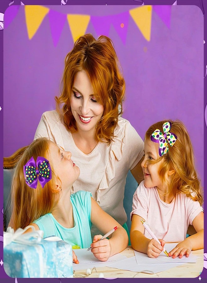 JUNEBRUSHS 6Pcs Mardi Gras Hair Bows, Carnival Hair Accessories Vibrant Carnival Purple Gold Green Hair Clip for Girls Women Party Favor Gift - Image 5